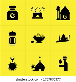 Set of 9 icons such as background, arabic, islamic art, islamic name girl, calligraphy, eid, fasting