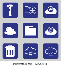 Set of 9 icons such as ball, destroyed, hammer, damaged, construction, peen, geology, tool, folder