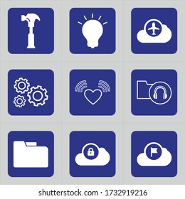 Set of 9 icons such as ball, destroyed, hammer, damaged, construction, peen, geology, tool, innovation