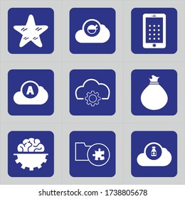 Set of 9 icons such as bookmark, star, favorite, cloud, tablet, smartphone, phone, connection, communication