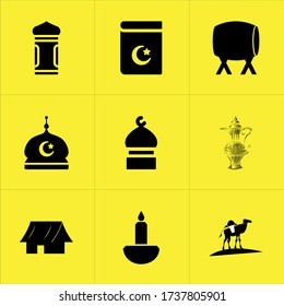 Juego de 9 íconos como bulrush, ashura, moslems, outaway, arabs, beirut, cámara digital, arafat