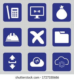 Set of 9 icons such as calculator, pen, calc, math, pencil, tv, options, equipment, monitor