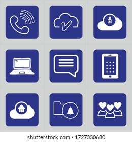 Set of 9 icons such as call, signals, phone, cloud, check, done, accept, drugs, medicine