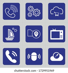 Set of 9 icons such as call, signals, phone, rotating, set, configuration, mechanic, desktop options, creative
