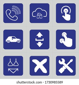 Conjunto de 9 iconos como llamadas, señales, teléfono, nube, datos en la nube, computación en la nube, casa, hogar, directo