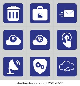 Conjunto de 9 iconos como cancelar, latar, bin, basura, basura, borrar, papelera, diagrama, maleta