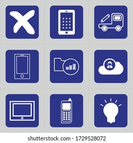 Set of 9 icons such as cancel, no, stop, x cross, delete, close, remove, tablet, smartphone