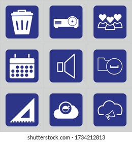 Set of 9 icons such as cancel, can, bin, garbage, rubbish, delete, trash, theatre, output