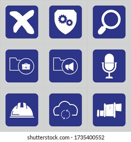 Conjunto de 9 iconos como cancelar, no, detener, x cruzar, borrar, cerrar, eliminar, eliminar, caja de cambios, configuración