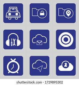 Set of 9 icons such as car, transport, travel, hobby, folder, unlock, file, document, folder access