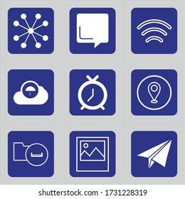 Set of 9 icons such as chat, comment, message, conversation, connection, wireless, wave, cloud, umbrella