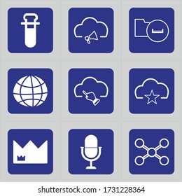 Set of 9 icons such as chemistry, education, laboratory, school, learning, lab, cloud, loudspeaker, bullhorn