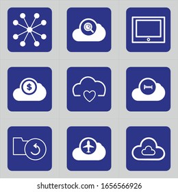 Set of 9 icons such as cloud, search, lup, seeking, magnifier, tablet, tv, sign, screen