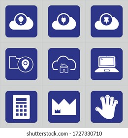 Set of 9 icons such as cloud, air ballon, hot ballon, plug, power, cloud computing, cloud plugin, energy, pin