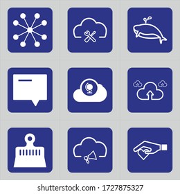 Set of 9 icons such as cloud, cloud tools, configuration, options, cloud management, cloud computing, tool, shark, dolphin