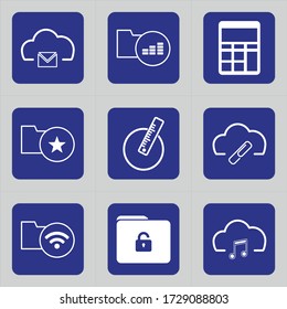Set of 9 icons such as cloud, Cloud correspondence, envelope, letter, modern technology, wireless mailing, cloud email, wireless communication, folder