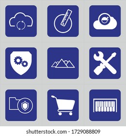 Set of 9 icons such as cloud, reload, refresh, update, sync, measure, scale, geometry, circle