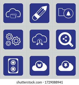 Set of 9 icons such as cloud, folder, document, education, edit, pen, draw, pencil, notification