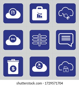 Conjunto de 9 iconos como nube, carpeta, documento, diagrama, maleta, bolso, gráfico, disminución, fotografía