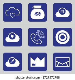 Set of 9 icons such as cloud, heart, basket, financial, bag, cart, dollar, sale, bank
