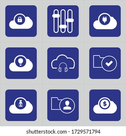 Set of 9 icons such as cloud, blocked , blocked cloud, locked, plug, power, cloud computing, cloud plugin, energy