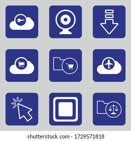 Set of 9 icons such as cloud, password, private, lock, login, key, dart, goal, aim