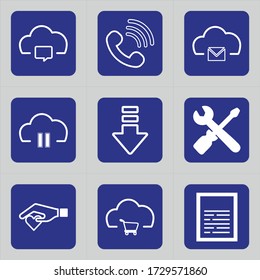 Set of 9 icons such as cloud, chat, comment, message, call, signals, phone, Cloud correspondence, envelope