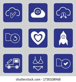 Set of 9 icons such as cloud, check, done, accept, law, balance, justice , scale, number