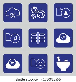 Set of 9 icons such as cloud, cloud tools, configuration, options, cloud management, cloud computing, tool, rotating, set