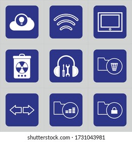 Set of 9 icons such as cloud, air ballon, hot ballon, connection, wireless, wave, tablet, tv, sign