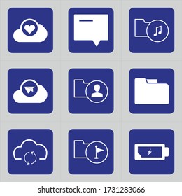 Set von 9 Icons wie Cloud, Love, gesund, Herz, Umschlag, Chat, Kommunikation, E-Mail, mp3