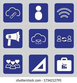 Conjunto de 9 iconos como nube, papel, documento, documento, encuadernador, clip, conexión, inalámbrico