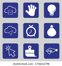 Set of 9 icons such as cloud, document, jpeg, picture, finger, click, gesture, hand