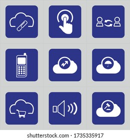 Set of 9 icons such as cloud, paper, document, doc, binder, clip, direct, touch