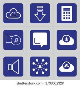 Conjunto de 9 iconos como nube, computación, flecha, abajo, dirección, calculadora, contable, calc, matemáticas