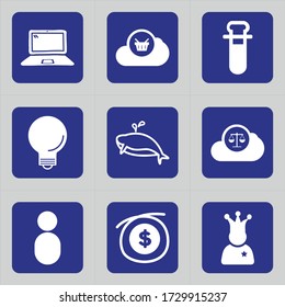 Set of 9 icons such as computer, gadget, machine, macbook, laptop, device, gift, cloud, drum