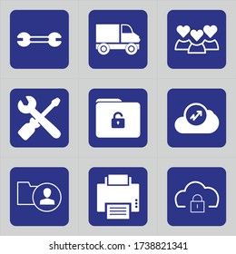 Set of 9 icons such as construction, equipment, tool, truck, Card, transportation, love, healthy, heart care