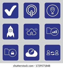 Set of 9 icons such as correct, checkmark, agree, check, ok, done, accept, turn off, start
