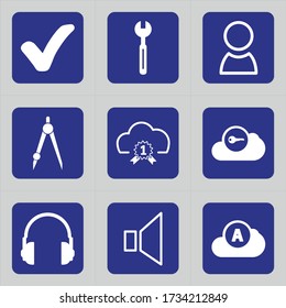 Juego de 9 iconos como corregir, marcar, acordar, comprobar, aceptar, aceptar, reparar, equipo