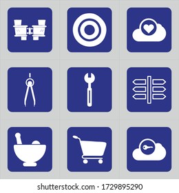 Set of 9 icons such as dart, focus, circle, cloud, love, healthy, heart, turn on, wifi