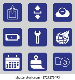Set of 9 icons such as data, upload, uploading, archive, internet, download, arrow, download file, send