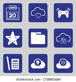 Set of 9 icons such as date, calendar, schedule, appointment, event, deadline, holiday, cloud, heart