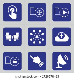 Set of 9 icons such as direct, touch, focus, click, hand, folder, file, justice , document