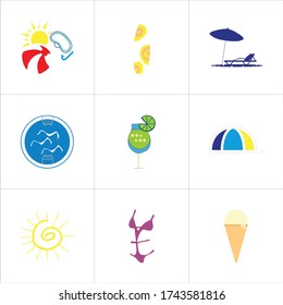 Set of 9 icons such as diving, ocean, sunshine, safety, beach, sun, rescue, sea, summer