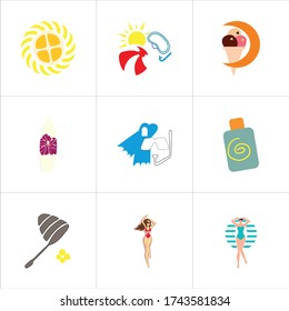 Set of 9 icons such as diving, ocean, sunshine, safety, beach, sun, rescue, sea, summer