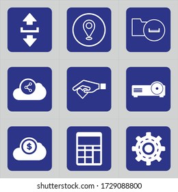 Set of 9 icons such as download, arrow, download file, send, location, mark, cloud, social