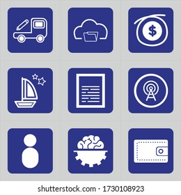 Set of 9 icons such as edit, car, transport, vehicle, cloud, folder, document, bank, earnings
