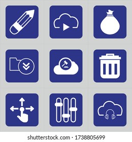 Set of 9 icons such as education, edit, pen, draw, pencil, play, cloud, music, data
