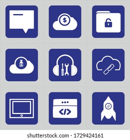 Set of 9 icons such as envelope, chat, communication, email, cloud, money, business, sign, online banking