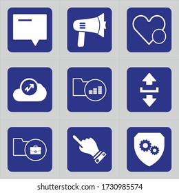 Set von 9 Icons wie Umschlag, Chat, Kommunikation, E-Mail, Megaphon, Lautsprecher, Aufmerksamkeit, Werbung, Lärm